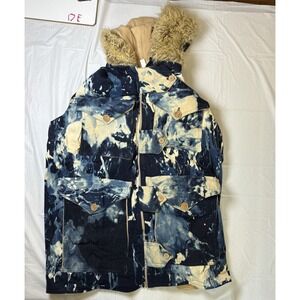 Mens J'aime Deorosan vest coat w/faux hood, distressed, size‎ Large